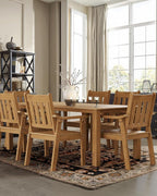 YEFU HIPS Patio Table Set: 7 Piece Outdoor Table and Chairs Dining Furniture Set with Umbrella Hole - Teak Modern Plastic Dining Sets 6 Person for Outside Deck with Metal Aluminum Frame