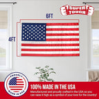 Super Tough 4Ft x 6Ft American Flag - Heavy Duty Nylon USA Flag with Embroidered Stars and Sewn Stripes Suitable for Outdoors - Red/White/Blue