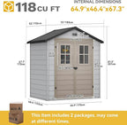 DWVO 6x4.4 FT Outdoor Storage Shed, Plastic Garden Tool Shed with 2 Windows, Double-Wall Outside Shed for Lawn Mower, Garden Tool for Backyard, Patio, Lawn, Lockable, Greige&Gray