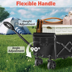 Wagons Carts Foldable,360 lbs Collapsible Wagon with Wheels Foldable Wagon Cart with Flexible Handle,Lightweight Portable Folding Cart for Camping Beach Picinic Grocery Sports Shopping Classic Black