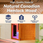 Woodbridge Infrared Home Sauna Room 2 Person Hemlock Wooden Indoor Sauna with 7 Carbon Heaters, Red Light Therapy, Bluetooth Speaker, Intelligent Control Panel, Tempered Glass & Top Vent