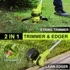12 Inch String Trimmer Cordless, 21V Electric Weed Wacker with 2.0Ah Battery Powered, Auto Line Feed, 2 in 1 Trimmer and Lawn Edger with 4 Bonus Spools for Lawn, Garden, Yard