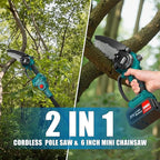 Anbull 2-IN-1 Cordless Pole Saw & 6 Inch Brushless Mini Chainsaw with 2x 4.0Ah Battery, Electric Pole Saws for Tree Trimming, with 15.5ft Max Extension Pole for Tree Branches Wood Cutting