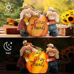 Hodao Fall Thanksgiving Resin Scarecrow Pumpkin Figurines - Adorable Scarecrow Embrace Pumpkin Decorations for Home Indoor Table Decor-Fall Thanksgiving Gifts