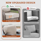6 Pieces Patio Furniture Set Outdoor Sectional Sofa Couch with Rocking Swivel Chairs 5" Deep Seat Chairs, Modern Wicker Rattan Conversation Set, Beige/Brown Wicker