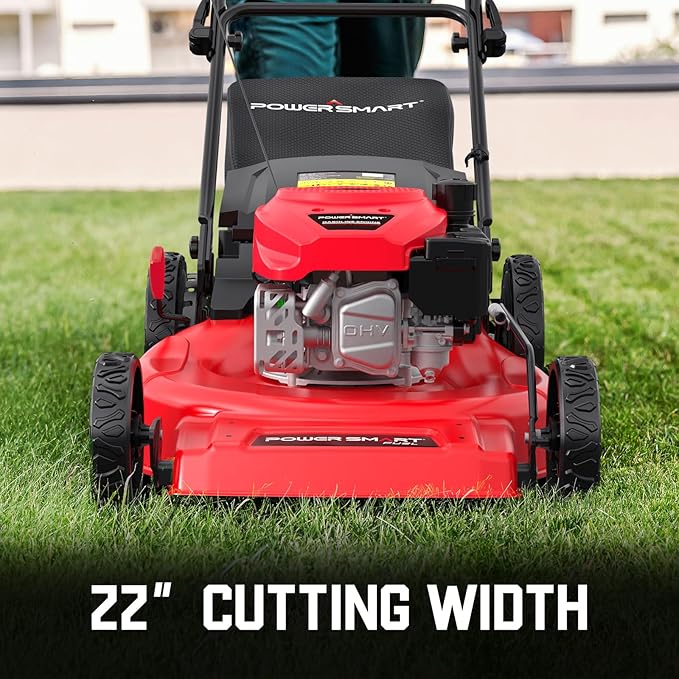 PowerSmart Self Propelled Gas Lawn Mower, 22 in. with 170cc OHV Engine, 2-in-1 Rear-Wheel Drive High Wheels, Red