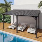 Aoxun 10' x 14' Lean to Gazebo, Upgraded Hardtop Outdoor Pergola with Sloping Galvanized Steel Roof, Large Wall-Mounted Heavy Duty Awnings for Patio, Backyard, Deck, Porch (Dark)