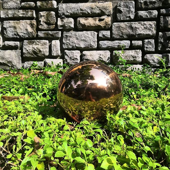 30 cm/12 inch Diameter Gazing Globe Mirror Ball,Rose Gold Stainless Steel Polished Reflective Smooth Garden Sphere,Colorful and Shiny Addition to Any Garden or Home