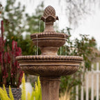 XBrand 39" 2-Tier Outdoor Freestanding Solar Water Fountain – Classic Sand Stone Resin Bird Bath with Pump – Solar Powered Garden Decor for Patio, Yard, Porch, and Lawn