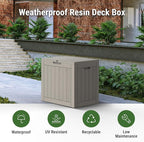 Mars Villa 31 Gallon Outdoor Storage Box, Waterproof Deck Box, Outside Storage Bin for Patio Furniture Cushions, Pool Supplies, Garden Tools, Weatherproof, Grey