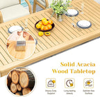 7-Piece Outdoor Dining Set for 6 with 23" Extra Wide Chair and Cushion，Patio Table and Chairs Set with All Acacia Wood Frame, All-Weather PE Rattan Outdoor Patio Furniture Set for Lawn Garden, Beige
