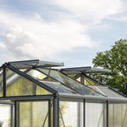 Greenhouse Diamas 21 Premium 7.7 x 7.7 ft with Approx. 16 mm Polycarbonate Panels, Natural Aluminum Color, with 2 Automatic Vent Openers