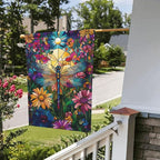Dragonfly Flowers Garden Flag Vertical Double Sided Outdoor Yard Flags 12.5x18 Inch Burlap Banners for House Lawn