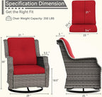Swivel Patio Chair Outdoors - 360 Degree, Set of 2, Glider Chair with 3.5" Olefin Fabric Cushions (Mixed Grey Rattan/Red)