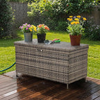 AVAWING 240 Gallon Wicker Deck Box, Outdoor Storage Box with Portable Wheels and Handles, Patio Rattan Container for Garden, Balcony, Yard (Grey)