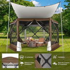 COBIZI 12x12 pop up Gazebo on Clearance Screen Tent for Camping,Scalable Sesign Outdoor Canopy Tent with Extension Support Poles & sidewalls,with Portable Carrying Bag and Ground Stakes,Brown