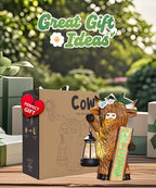 Nacome Highland Cow Garden Statue for Decor: Outdoor Sculpture with Solar Lantern and Welcome Sign for Outside Ornament Yard Art Lawn Porch Patio Balcony - Birthday Gifts for Women Mom(Brown)