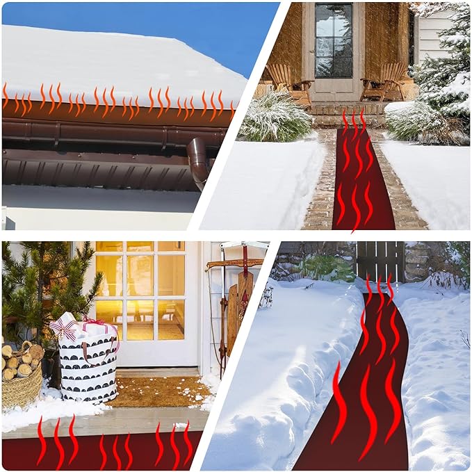 Heated Snow Melting Mats, 5ft x 13in Roof Heat Tape,Heater Ice Dam Prevention Heated Outdoor Mats Electric Snow Melting Mats for Winter Snow Removal (5 ft x 13 in)