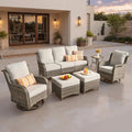 ovios 6 Pieces Patio Furniture Set, Outdoor Wicker Sofa Couch with Swivel Chairs Ottomans Comfy Cushions, High Back All Weather Modern Conversation Sets, Grey Rattan, Grey