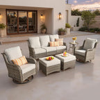 ovios 6 Pieces Patio Furniture Set, Outdoor Wicker Sofa Couch with Swivel Chairs Ottomans Comfy Cushions, High Back All Weather Modern Conversation Sets, Grey Rattan, Grey