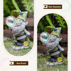 MININOVA Cute Solar Decor Statues Outdoor Standing Gnome Blowing Bubble Beautiful Garden Decorations for Patio Lawn Porch Housewarming Birthday Gift