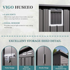 4 * 9.2 FT Outdoor Storage Shed, Galvanized Steel Garden Shed with Lockable Door & Window, Waterproof Metal Tool Storage for Garden, Backyard, Patio, Lawn(Gray)