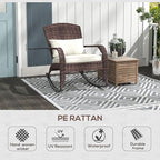 Outsunny Outdoor Wicker Adirondack Rocking Chair, Patio Rattan Rocker Chair with High Back, Seat Cushion, and Pillow for Garden, Porch, Balcony, Cream White