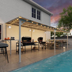 MEISSALIVVE 12' x 20' Wall Mounted Gazebo, Outdoor BBQ Grill Gazebo with Side Shelf, Lean to Metal Awnings with Sloped Roof, Heavy Duty Pergola for Backyard, Deck, White