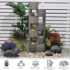 51" Outdoor Water Fountain Waterfall Fountain Outdoor Garden Water Feature Durable Resin Fiberglass with LED Lights, Pump, Natural Stones for Garden, Living Room, Patio