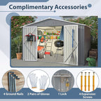 Favfurish 10×8 FT Metal Outdoor Storage Shed, Large Garden Sheds with Lockable Doors, All Weather Anti-Corrosion Galvanized Steel Tool House for Backyard Garden Lawn,Grey