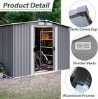 8x10 FT Outdoor Storage Shed, Metal Steel Utility Tool Shed Storage House with Double Lockable Doors & Air Vent for Backyard Garden Patio Lawn Gray