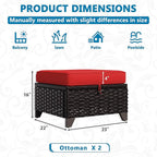 Vista Vibe 2 Pieces Patio Wicker Ottomans, Luxurious Footstools, Outdoor Small Footrest, Wicker Furniture with Removable Cushions,All-Weather PE Rattan, Garden, Backyard, Porch(Brown/Red)