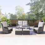 Rilyson 6 Piece Outdoor Patio Furniture Set - Rattan Wicker Patio Conversation Sets with 2 Swivel Rocker Chairs,2 Ottomans,1 Loveseat and 1 Coffee Table for Outside Porch Deck Backyard(Brown/Beige)