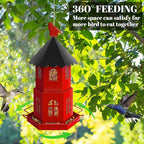 Bird Feeders for Outdoors Hanging, ULENDIS Metal Bird feeders for Outside Attracting Wild Birds, Installation-Free Large Bird Feeder for Garden Cardinal Finch Blue Jay (Red)