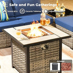 ovios 9 Pieces Patio Furniture Set, Outdoor Wicker Sectional Sofa with 30" Fire Pit Table Swivel Chair, Modern Modular Deep Seat Rattan Couch Conversation Sets, Navy Blue