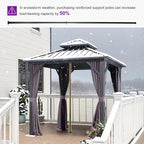 PURPLE LEAF 8' X 8' Outdoor Gazebo Aluminum Permanent Hardtop Gazebo with Galvanized Steel Double Roof for Patio Backyard Deck with Netting and Curtains Grey