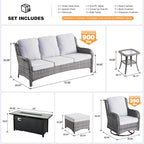 ovios 10 Pieces Patio Furniture Set, Outdoor Wicker Sofa Couch with Swivel Chairs 54" Fire Pit Table, High Back All Weather Modern Conversation Sets, Grey Rattan, Grey