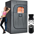 Albott Portable Sauna Box for Home, Person Steam Sauna Tent with 3L 1500W Steamer, Extra Large Size 3.3’ x 3.3’ x 5.9’ Full Body Home Spa, Remote Control, Folding Chair, Grey