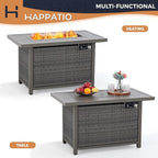 Fire Pit Table, HAPPATIO 42inch 50000 BTU Propane Fire Pit with Mental Fence Table Top, Lid, Black Glass Rock, CSA Safety Certified for Patio Balcony Backyard (Gray)