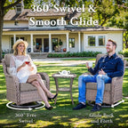Luxury Outdoor Swivel Rocker Patio Chairs Set of 2, High Back Swivel Patio Chairs with 6-Inch Thick Cushions, Wicker Outdoor Gliders for Porch, Yard, Deck, Poolside, Brown/Grey