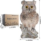Owl Outdoor Statue Figurine Decoration, Hand-Painted Owl on Branch, Waterproof, Fade-Proof Sculpture for Garden, Patio, Home Decor Statue (Brown)