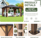 Aoxun 10'x13' Hardtop Gazebo, Aluminum Frame Permanent Pavilion with Curtains and Netting, Outdoor Polycarbonate Gazebo, Double Roof Canopy, for Gardens, Patios, Lawns