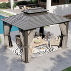 Aoxun 10'x 12' Hardtop Gazebo, Outdoor Dual-Layer Galvanized Steel Double Roof Aluminum Furniture Gazebo Canopy with Netting and Curtains for Deck Backyard Wedding Garden