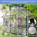 Favfurish 6x6 FT Polycarbonate Walk-in Greenhouse, All Season Garden Green Houses, Aluminum Hot House w/ Raised Base, Adjustable Vent Roof & Sliding Door for Outdoor Backyard, Black