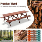Picnic Table with Bench for 12 Person Rectangle Outdoor Wooden Outdoor Picnic Table for Patio Garden Backyard Large Outside Dining Table Set with Umbrella Hole