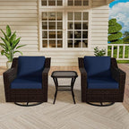 Vista Vibe 3 Pieces Outdoor Patio Conversation Furniture Set - 360 Degree Swivel Glider Rocker Chairs | Wicker End Table, Washable Cushions, Hand-Woven PE Rattan, Lawn, Sunroom (Brown/Navy)