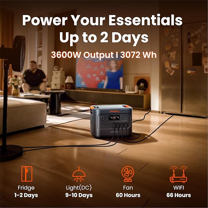 Jackery HomePower 3000 Portable Power Station with AC Cable and 2x 200W Solar Panels, 3600W (Surge 7200W) Output, 3072Wh LFP Solar Generator, Essential Backup for Home Use, Power Outage, Emergencies