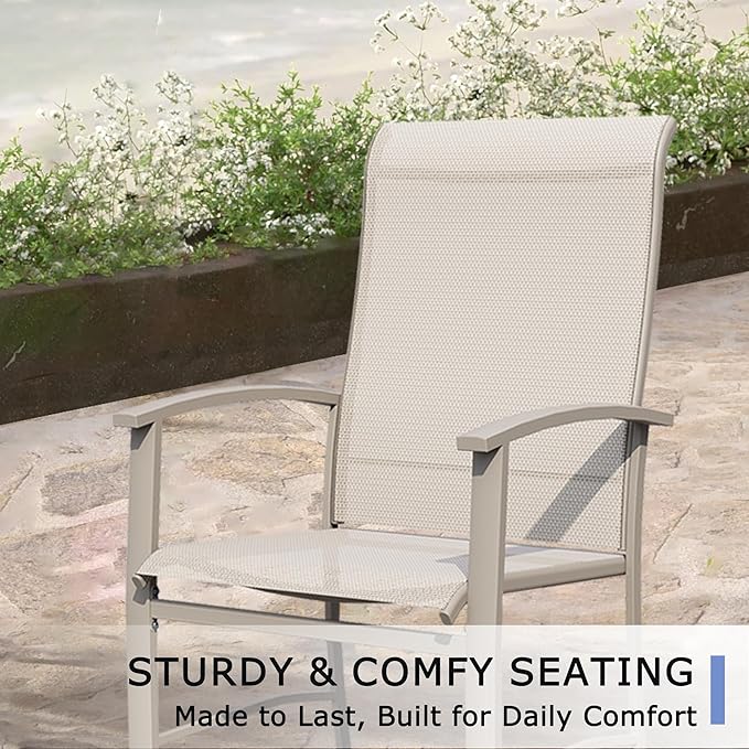 Outdoor Dining Chairs Set of 8, Stackable Patio Chairs with Metal Frame & Textilene Fabric, Perfect for Patio Garden Deck, Ivory