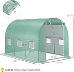 Outsunny 9.8' x 6.6' x 6.6' Plastic Greenhouse Cover Replacement, Heavy Duty Waterproof Tarp for Hoop House, Sheeting with 6 Windows, Door & Reinforcement Grid, Green