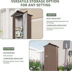 KEIKI Outdoor Storage Shed 2.5' x 1.4', Metal Tool Cabinet with Sloping Roof & Lockable Door, Small Top Tall Shed for Backyard, Garden, Patio, Lawn, Brown